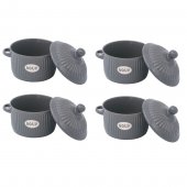 Set 4 Boluri ceramice cu capac pentru supa, Dark Grey, 600 ml
