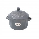Set 4 Boluri ceramice cu capac pentru supa, Dark Grey, 600 ml