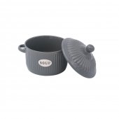Set 4 Boluri ceramice cu capac pentru supa, Dark Grey, 600 ml
