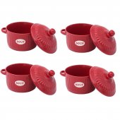 Set 4 Boluri ceramice cu capac pentru supa, Red , 600 ml