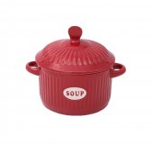 Set 4 Boluri ceramice cu capac pentru supa, Red , 600 ml
