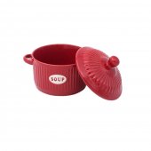 Set 4 Boluri ceramice cu capac pentru supa, Red , 600 ml
