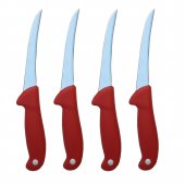 Set 4 cutite macelar GER4-Red, 28 cm, lama curbata, pentru dezosat, maner rosu