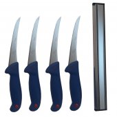 Set 4 cutite profesionale macelarie pentru dezosat,GRM-Blue si suport magnetic