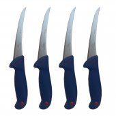Set 4 Cutite profesionale pentru macelarie, lama curbata , pentru dezosat, 28 cm, Albastru