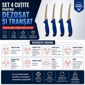 Set 4 Cutite profesionale pentru macelarie, lama curbata , pentru dezosat, 28 cm, Albastru