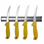 Set 4 cutite profesionale pentru transat, lama curbata, Gold, cu suport magnetic, otel inoxidabil