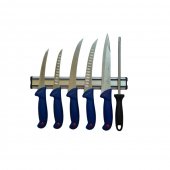 Set 5 Cutite profesionale pentru macelarie, dezosat, filetat, injunghiat, suport magnetic si Masat rotund 20 cm