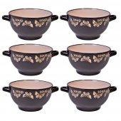 Set 6 Boluri ceramice cu maner pentru supa/ciorba, 650 ml, Brown