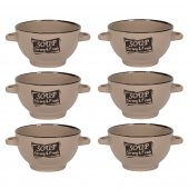 Set 6 Boluri ceramice cu maner pentru supa/ciorba, 650 ml, Crem
