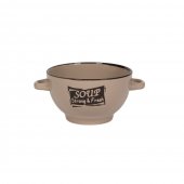 Set 6 Boluri ceramice cu maner pentru supa/ciorba, 650 ml, Crem