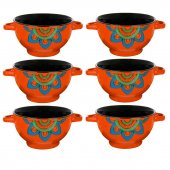Set 6 Boluri ceramice cu maner pentru supa/ciorba, 650 ml, Orange Retro