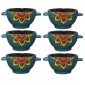 Set 6 Boluri ceramice cu maner pentru supa/ciorba, 650 ml, Retro Blue