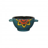 Set 6 Boluri ceramice cu maner pentru supa/ciorba, 650 ml, Retro Blue