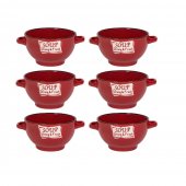 Set 6 Boluri ceramice cu maner pentru supa/ciorba, 650 ml, Rosu