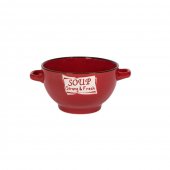 Set 6 Boluri ceramice cu maner pentru supa/ciorba, 650 ml, Rosu