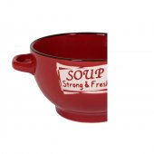 Set 6 Boluri ceramice cu maner pentru supa/ciorba, 650 ml, Rosu