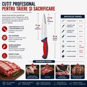 Set 7 Cutite Profesionale pentru Macelarie si Procesare Carne, Dezosare, Filetare, Transare, Portionare si Injunghiat, Otel Inoxidabil, Manere Ergonomice Antiderapante Rosu-Gri
