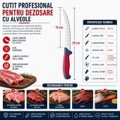 Set 7 Cutite Profesionale pentru Macelarie si Procesare Carne, Dezosare, Filetare, Transare, Portionare si Injunghiat, Otel Inoxidabil, Manere Ergonomice Antiderapante Rosu-Gri