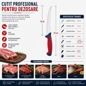 Set 7 Cutite Profesionale pentru Macelarie si Procesare Carne, Dezosare, Filetare, Transare, Portionare si Injunghiat, Otel Inoxidabil, Manere Ergonomice Antiderapante Rosu-Gri