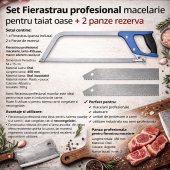 Set Fierastrau profesional macelarie pentru taiat oase + 2 panze rezerva