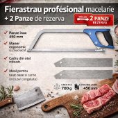 Set Fierastrau profesional macelarie pentru taiat oase + 2 panze rezerva