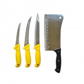 Set macelarie format din 3 cutite profesionale, injunghiat, filetat, dezosat, maner plastic ABS Galben si Satar 800 g 