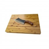 Set Profesional Bucatar, format din Cutit tip satar, lama forjata, Full Tang, 261mm si Tocator masiv din Bambus 38x28x4 cm