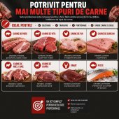 Set Profesional macelar format din 3 Cutite pentru dezosat Rosu, Satar, Manusa anti taiere XL, si Ascutitor manual