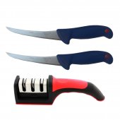 Set profesional macelarie, 2 Cutite transat GRM-Blue si dispozitiv manual ascutit 3 nivele intensitate