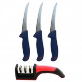 Set profesional macelarie, 3 Cutite dezosat GRM-Blue si dispozitiv manual ascutit 3 nivele intensitate