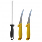 Set profesional macelarie format din 2 Cutite pentru dezosat GRM Gold, lama curbata 13 cm si Masat magnetizat 20 cm