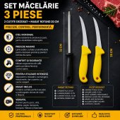 Set profesional macelarie format din 2 Cutite pentru dezosat GRM Gold, lama curbata 13 cm si Masat magnetizat 20 cm