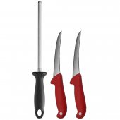 Set profesional macelarie format din 2 Cutite pentru dezosat GRM Red, lama curbata 13 cm si Masat magnetizat 20 cm