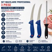 Set profesional macelarie format din 2 Cutite pentru dezosat lama curbata 13 cm si Masat magnetizat 20 cm