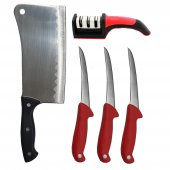 Set profesional macelarie format din 3 cutite pentru transat, Satar 800 g si Ascutitor 3 nivele