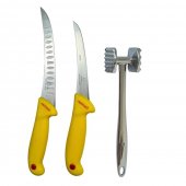 Set Profesional macelarie format din Cutite dezosat, filetat si Ciocan fragezit carnea 280g inox