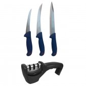 Set Profesional macelarie format din Cutite transat, filetat, injunghiat, otel inoxidabil si Ascutitor cutite 3 nivele intensitate