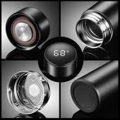 Termos Smart, Inox, Display LED, Afisare temperatura, 500 ml, 6×22 cm, Negru