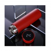 Termos Smart, Inox, Display LED, Afisare temperatura, 500 ml, 6×22 cm, Rosu