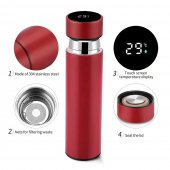 Termos Smart, Inox, Display LED, Afisare temperatura, 500 ml, 6×22 cm, Rosu